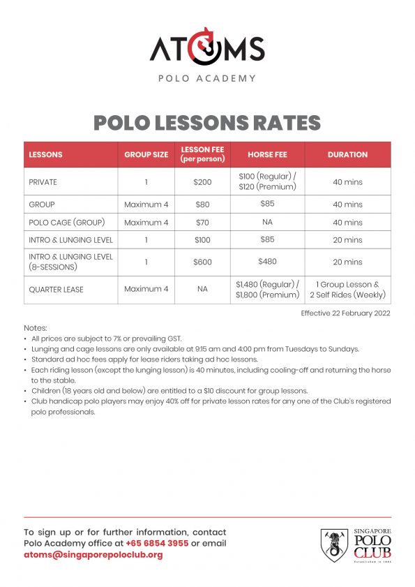 Atoms Polo Lessons Rates